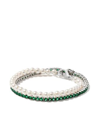 Hatton Labs silver pearl and crystal bracelets (set of two)