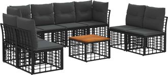 vidaXL Conjunto De Sof&aacute;s De Exterior 9 Uds. Negro Y Gris Oscuro Vidaxl