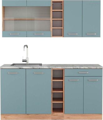 Vicco Cocina Vers&aacute;til R-line, Roble Azul-gris-dorado, 160 Cm, Et M&aacute;rmol