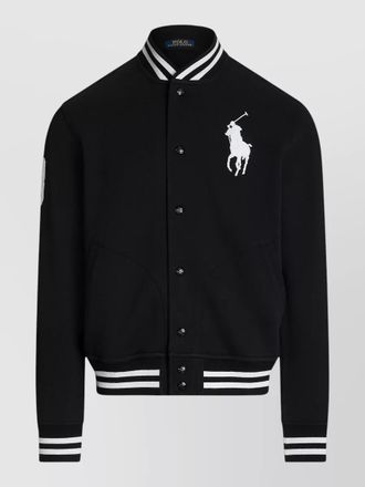 Ralph Lauren logo jacket striped cuffs ribbed hem pockets