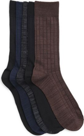 Nordstrom Rack Ultrasoft 5-Pack Ribbed Dress Socks in Black -Brown Multi at Nordstrom Rack, Size Regular