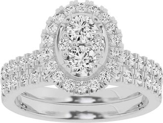 Grown Brilliance Lab Grown 1.50 Ctw Diamond Oval Bridal Set, Engagement Ring Set in 10K White Gold Jewelry for Women, Size 10