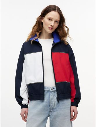 Tommy Hilfiger Womens Tommy Jeans Flag Colorblock Windbreaker - Navy - S