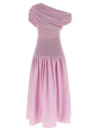 Self Portrait Off-Shoulder Draped Cotton Knit Dress - Pink
