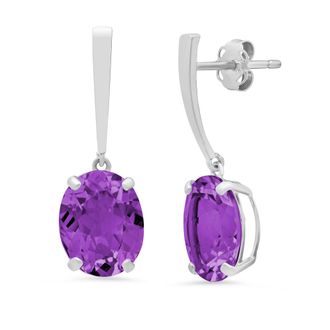 MAX + STONE 14k White Gold Solitaire Oval-Cut Gemstone Drop Earrings (10x8mm)