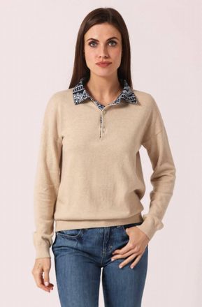 Minnie Rose Woven Bandana Collar Pullover In Brown Sugar