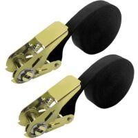OEM Juego De 2 Correas De Amarre Con Trinquete, 6 M De Largo - Negras - Capacidad De Carga De 800 Kg - Resistencia A La Rotura - 6 M X 25 Mm - Para Motoci
