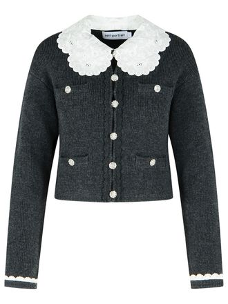 Self Portrait Dark Grey Wool Blend Crop Cardigan