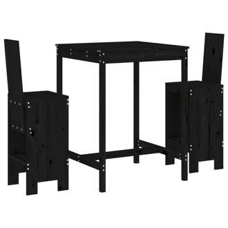 Berkfield Home 3 Piece Garden Bar Set Black Solid Wood Pine
