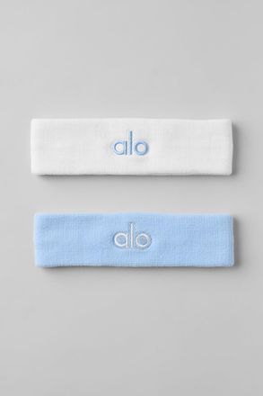 Alo | Glow Sweatband (2-Pack) in Seashell Blue/White