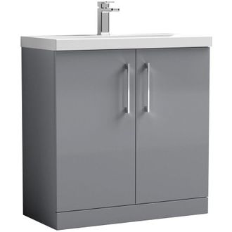 Nuie Nuie - Arno Satin Grey 800mm 2 Door Vanity Unit and Mid Edge Ceramic Basin - ARN2205A