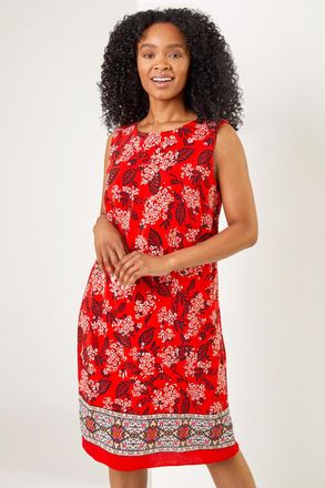 Roman Border Floral Print Shift Dress