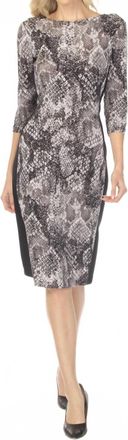 Joseph Ribkoff Snakeskin Waist Tie Sheath Midi Dress In Grey Black