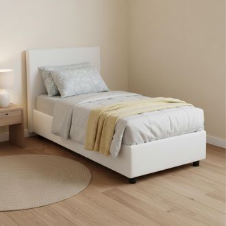Dmora Dmora - Cama Individual Dbacchi, Cama Contenedor Con Revestimiento De Tela, 100% Made In Italy, Apertura Frontal, Adecuado Para Colch&oacute;n Cm 80x200, Bla