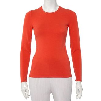 M Missoni Orange Knit Long Sleeve Roundneck T-Shirt
