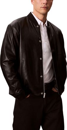 Calvin Klein Jeans Mens Leather Jacket Zip - Dark Grey - Size Medium