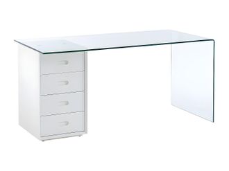 Vente-Unique Escritorio MURIEL con compartimentos - 4 cajones - Cristal templado y MDF