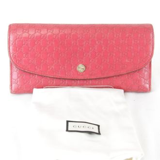 Gucci Red Color Leather Long Wallet (Bi-Fold) (Pre-Owned)