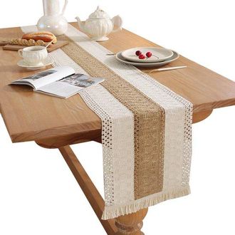 OEM Camino De Mesa, Camino De Mesa Estilo Bohemio, Algod&oacute;n Y Lino, Camino De Mesa Boho Con Borlas Bordadas, Para Fiestas Y Cenas, 30 X 180 Cm, Blanco