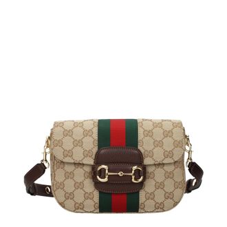 Gucci Borsa a tracolla Gucci Horsebit Donna Tessuto Beige/Marrone