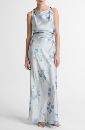 Vince Petal Blur Twist Shoulder Satin Maxi Dress in Soft Grey at Nordstrom, Size 16