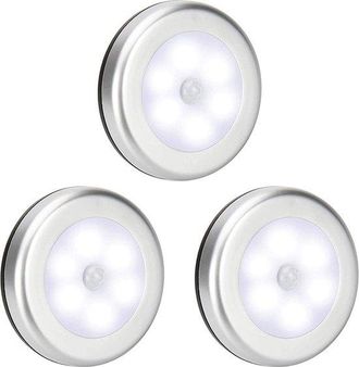 OEM Juego De 3 Luces Nocturnas Led Con Sensor De Movimiento Para Habitaci&oacute;n Infantil, Funciona Con Pilas, Sensor Inal&aacute;mbrico, Luz Plateada C&aacute;lida