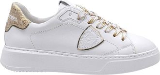 Philippe Model Temple Sneakers in White/Gold Leather