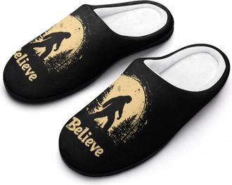 Generic Bigfoot Believe Womens Cotton Slipper Comfortable Cozy Plush Slippers Anti-Skid Indoor House Closed Toe Shoes