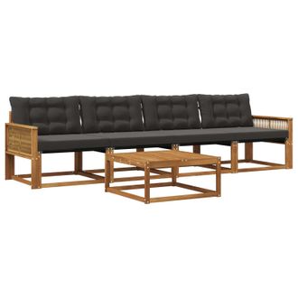 vidaXL Conjunto De Sof&aacute;s De Exterior Con Coj&iacute;n 5 Pcs Natural Y Negro Vidaxl