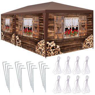 TecTake Gazebo Alpine - removable side panels, plug-in assembly in Brown | Size: Large