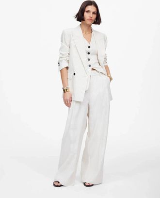 Madewell The Superwide-Leg Pants Womens Ivory Pinstripe Pleated Trouser RED93