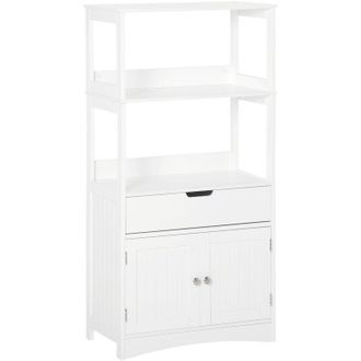 Kleankin Armario De Ba&ntilde;o Con 3 Estantes Caj&oacute;n Y 2 Puertas Mueble De Almacenamiento De Suelo Para Cocina Dormitorio Sal&oacute;n 60x33x122,5 Cm Blanco