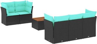 vidaXL Set De Sof&aacute;s De Jard&iacute;n 6 Pzas Con Cojines Rat&aacute;n Sint&eacute;tico Negro Vidaxl