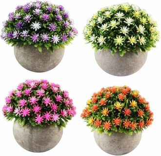 OEM Plante Artificielle - Plastique Pe - Pot P&acirc;te &Agrave; Papier Gris - D&eacute;coration Int&eacute;rieure Ext&eacute;rieure Abrit&eacute;e - Lot De 4