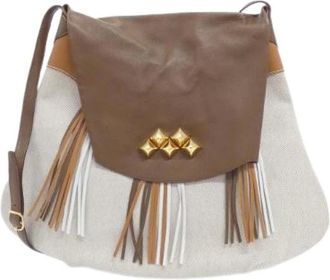 Herm&egrave;s Pre-owned Toile H Canvas Leren Schoudertas - Dames - Pre-owned - Beige - Maat: ONE Size Leer