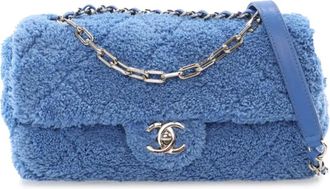 Chanel Borsa a tracolla con battente in panno Terry Coco Beach media 2019 - Blu