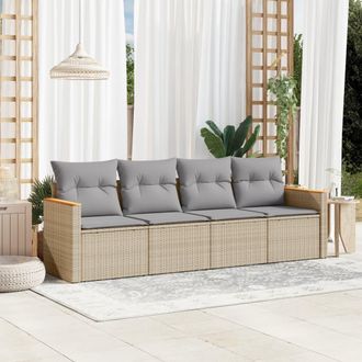 vidaXL Juego De Sof&aacute;s Jard&iacute;n Con Cojines Beige Mezcla 4 Pzas Rat&aacute;n Pe Vidaxl