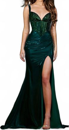 Portia & Scarlett Shimmery Sweetheart Maxi Dress In Emerald