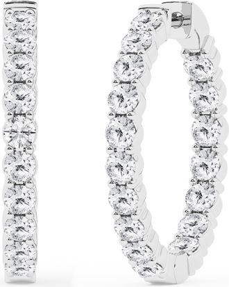 Grown Brilliance 4.00 Carat Round Lab Grown Inside Out Diamond Hoop Earrings in Sterling Silver, Color G+, Clarity SI