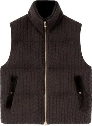 Agnona Jassen, Dames, Bruin, L, Kasjmier, Gebreide Kasjmier Cropped Puffer Vest