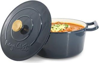 MegaChef 5.3 Quarts Round Enameled Cast Iron Casserole with Self Basting Lid in Dark Blue at Nordstrom