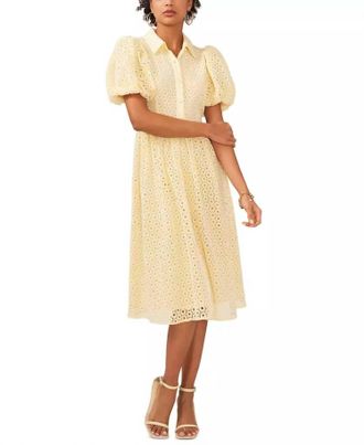 CeCe by Cynthia Steffe Balloon-Sleeve Cotton Dress In Lemon Ice