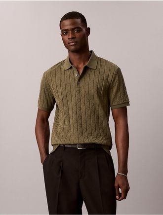 Calvin Klein Mens Allover Emblem Logo Jacquard Polo Shirt - Green - XL