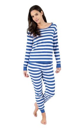 Leveret Womens Cotton Striped Matching Family Pajamas in Blue & White at Nordstrom, Size X-Large