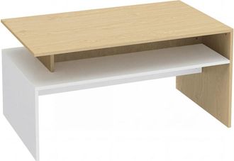 HOMCOM Mesa de centro 95x55x50 cm madera natural y blanco