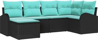 vidaXL Juego De Sof&aacute; 6 Uds. Negro Y Turquesa Rat&aacute;n Sint&eacute;tico Vidaxl