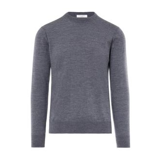 Paolo Pecora Round-neck Knitwear, male, Gray, Size: S Fine Merino Wool Crewneck Sweater Grey