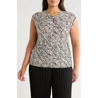 Kasper Dot Print Cap Sleeve Top in Black Multi at Nordstrom, Size 1X