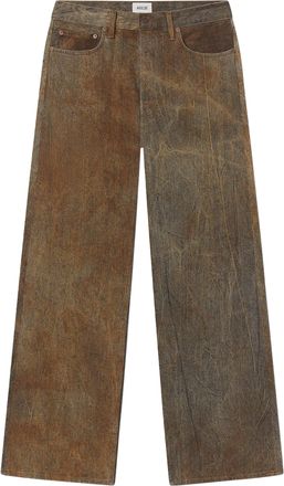 A Gold E Wide-Leg Distressed Bark Trousers with Classic Five-Pocket Design