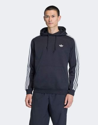 adidas Originals Felpa con cappuccio nera con 3 strisce-Nero